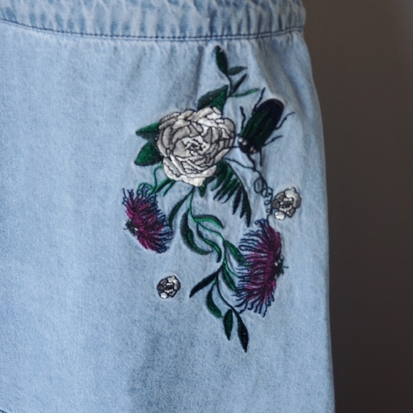 Upcycled H&M X Coachella Boho Cottagecore Embroidered Floral Denim Maxi Skirt - Picture 3 of 14